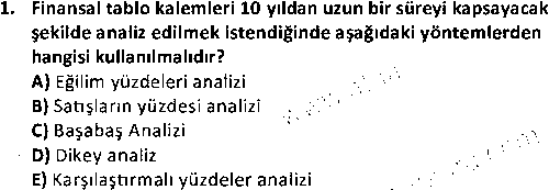 BS2009 Mali Tablolar Analizi çıkmış sınav sorusu 1