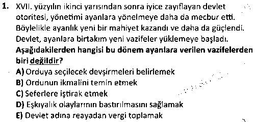 TAR3007 Osmanlı Tarihi 3 çıkmış sınav sorusu 1
