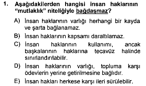ULI303U İnsan Hakları ve Demokratikleşme Süreci çıkmış sınav sorusu 1