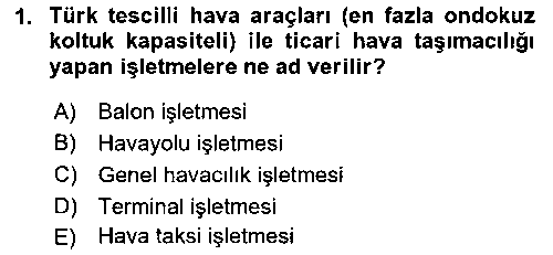 SHU102U Havacılık Terminolojisi çıkmış sınav sorusu 1