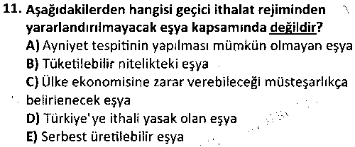LOJ2006 Gümrük İşlem ve Uygulamaları çıkmış sınav sorusu 3