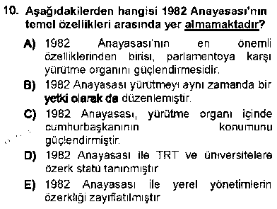 HUK107U Türk Anayasa Hukuku çıkmış sınav sorusu 2
