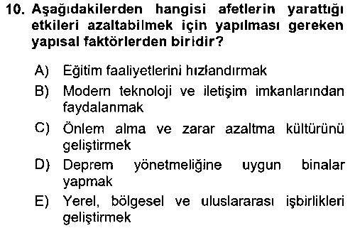 ADY103U Acil Durum ve Afet Farkındalık Eğitimi çıkmış sınav sorusu 2