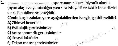 SPB3006 Sporda Yetenek Seçimi çıkmış sınav sorusu 1
