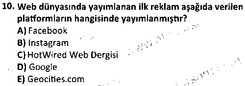 FOT2008 Dijital Kültür ve Sosyal Medya çıkmış sınav sorusu 2