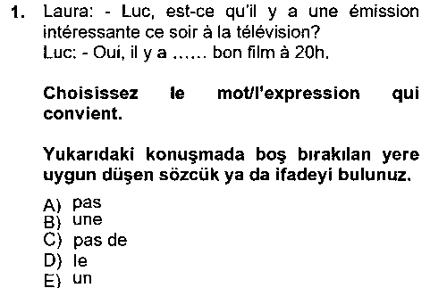 FRA102U Fransızca 2 çıkmış sınav sorusu 1