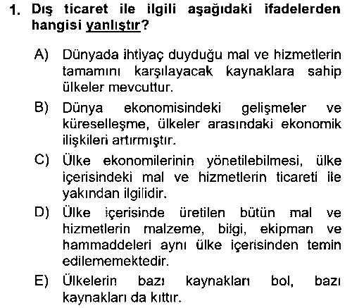 LOJ301U Dış Ticarette Risk Yönetimi Ve Sigortacılık çıkmış sınav sorusu 1
