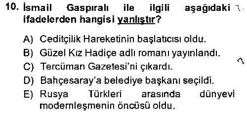 TAR306U XIX. Yüzyıl Türk Dünyası çıkmış sınav sorusu 2