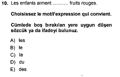 FRA101U Fransızca 1 çıkmış sınav sorusu 1