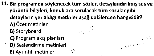 RDT2005 Radyo- Televizyon Metin Yazarlığı ve Habercilik çıkmış sınav sorusu 3