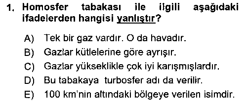 HIS231U Meteoroloji çıkmış sınav sorusu 1