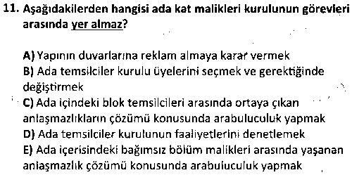 EY2009 Bina Yönetimi ve Site İşletmeciliği çıkmış sınav sorusu 3