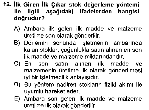 MVU202U Maliyet Analizleri çıkmış sınav sorusu 3