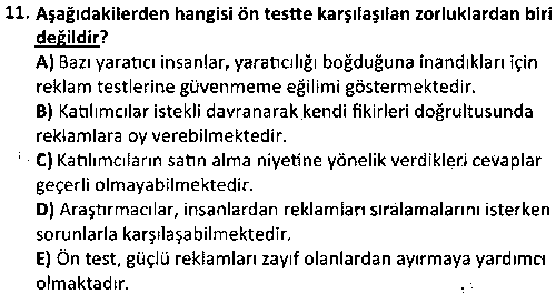 RKL4002 Reklam Araştırmaları ve Etkinlik Ölçümü çıkmış sınav sorusu 3