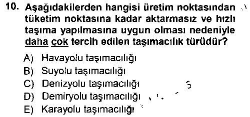 LOJ205U Ulaştırma Sistemleri çıkmış sınav sorusu 2