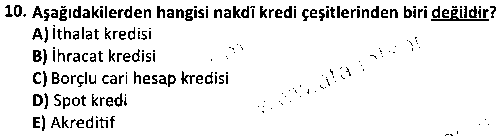 BS1008 Temel Kredi İşlemleri çıkmış sınav sorusu 2