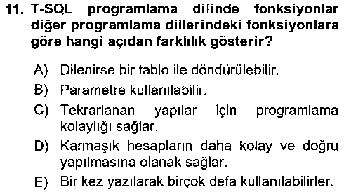 YBS304U Veritabanı Programlama çıkmış sınav sorusu 2