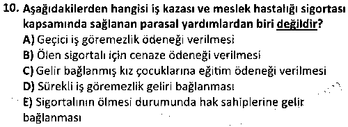 SAG4010 Sağlık Kurumları ve Sosyal Güvenlik Mevzuatı çıkmış sınav sorusu 2