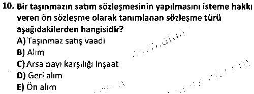 EY2008 Tapu ve Kadastro Bilgisi çıkmış sınav sorusu 2