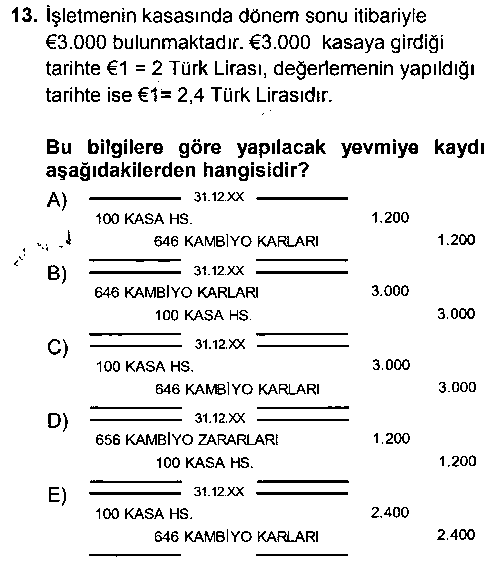MUH203U Envanter ve Bilanço çıkmış sınav sorusu 3