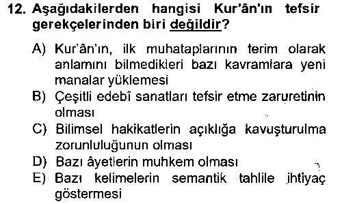 Tefsir Tarihi ve Usulü çıkmış sınav sorusu 2