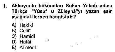 EDB202U XIV-XV. Yüzyıllar Türk Edebiyatı çıkmış sınav sorusu 1