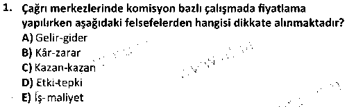 CMH2005 Çağrı Merkezi Yönetiminde Ölçme ve Değerlendirme Teknikleri çıkmış sınav sorusu 1