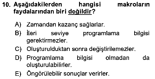 YBS301U İşlem Tablosu Programlama çıkmış sınav sorusu 2