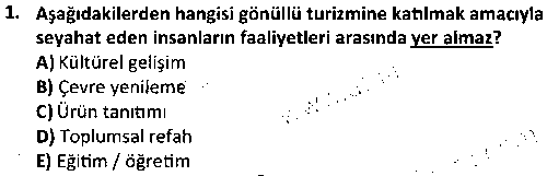 TSH1002 Alternatif Turizm çıkmış sınav sorusu 1