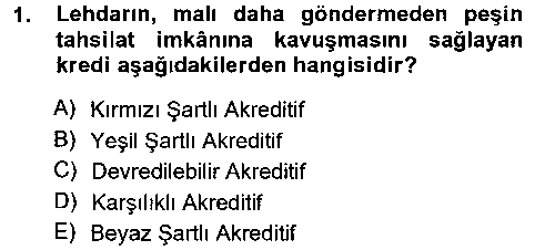 TIC203U Dış Ticaretin Finansmanı ve Teşviki çıkmış sınav sorusu 1