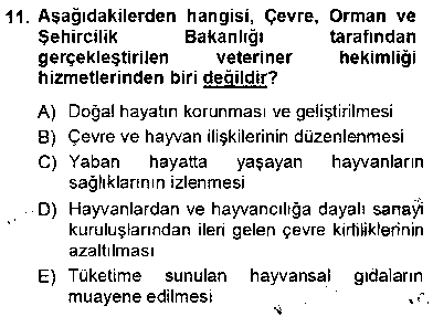 LBV203U Veteriner Hizmetleri Mevzuatı ve Etik çıkmış sınav sorusu 2