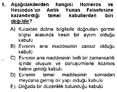 FEL101U İlkçağ Felsefesi çıkmış sınav sorusu 1