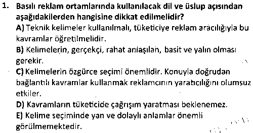 REK2007 Reklam ve Reklam Yazarlığı çıkmış sınav sorusu 1