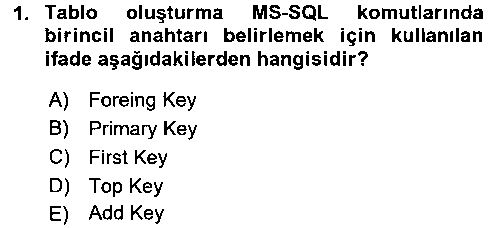 YBS304U Veritabanı Programlama çıkmış sınav sorusu 1