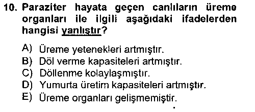 LBV102U Temel Veteriner Parazitoloji çıkmış sınav sorusu 1
