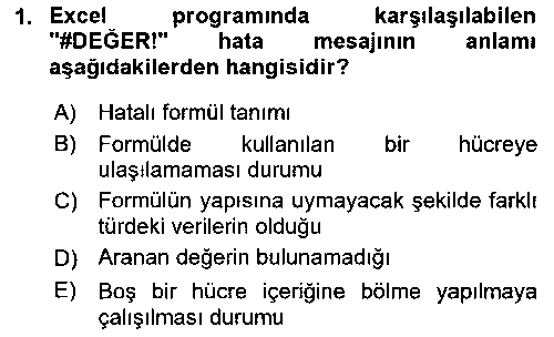YBS301U İşlem Tablosu Programlama çıkmış sınav sorusu 1