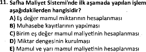 MVU2003 Maliyet Muhasebesi 1 çıkmış sınav sorusu 3