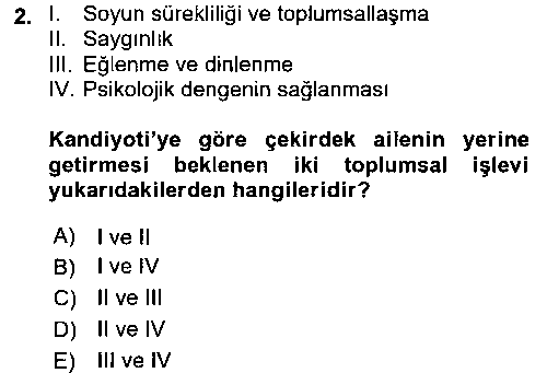 EVI205U Toplumsal Yaşamda Aile çıkmış sınav sorusu 2