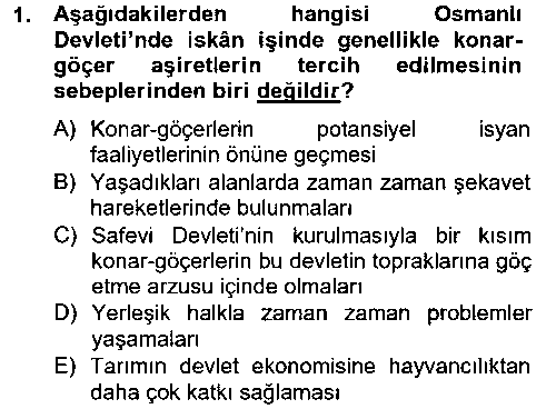 TAR206U Osmanlı´da İskan ve Göç çıkmış sınav sorusu 1