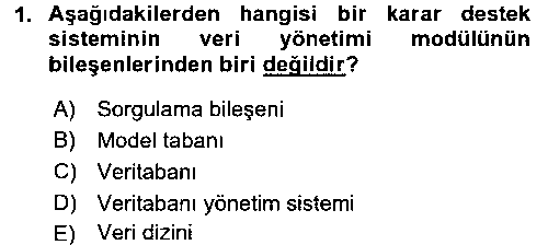YBS402U Karar Destek Sistemleri çıkmış sınav sorusu 1
