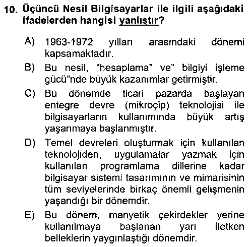 YBS101U Bilişim Teknolojileri çıkmış sınav sorusu 2