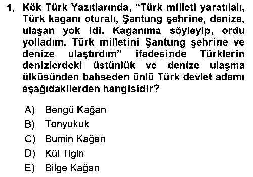 TAR232U Türk Kültürü Ve Tarihine Giriş çıkmış sınav sorusu 1