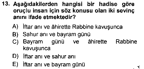 İslam İbadet Esasları çıkmış sınav sorusu 3