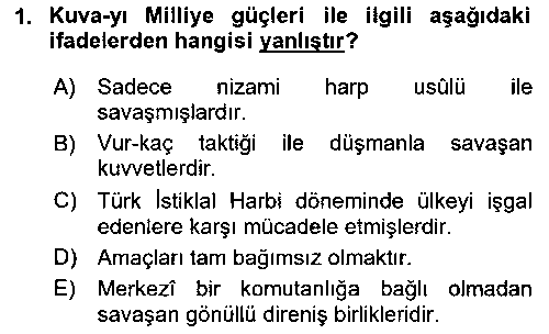 TAR418U Milli Mücadele Tarihi çıkmış sınav sorusu 1