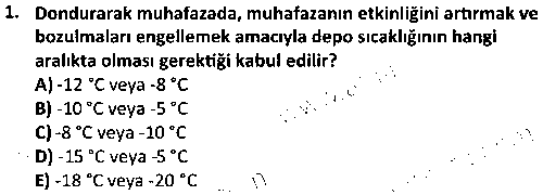 TOI2004 Gıda ve Personel Hijyeni çıkmış sınav sorusu 1