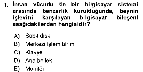 YBS201U Bilgisayar Ve Programlamaya Giriş çıkmış sınav sorusu 1