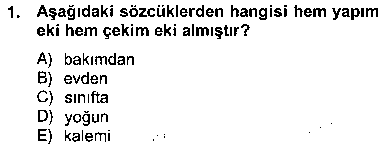 TDE102U Türkçe Biçim Bilgisi çıkmış sınav sorusu 1