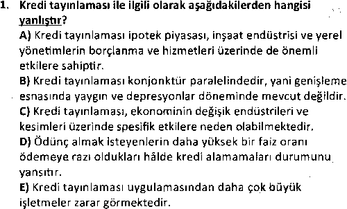 BS1004 Para ve Bankacılık çıkmış sınav sorusu 1