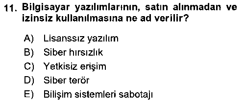 YBS207U Bilişim Sistemleri çıkmış sınav sorusu 3