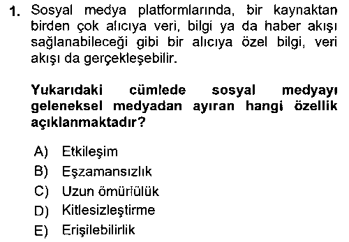 SMY107U Sosyal Medya Yönetimi çıkmış sınav sorusu 1